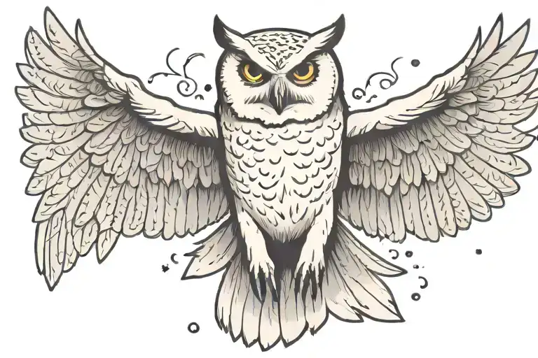 Snowy White Owl Flying Towards With Wings Spread