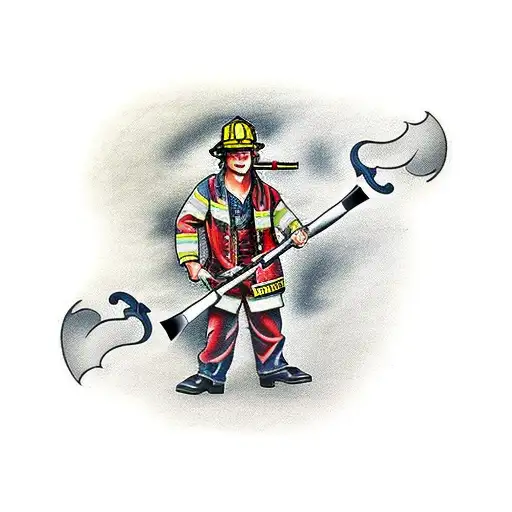 Firefighter With Axe And Halligan Tool