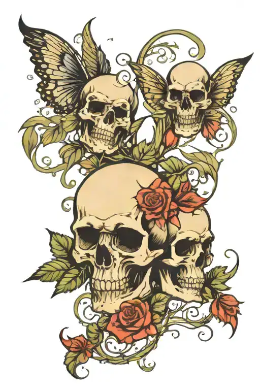 Skulls And Fairy's With Vines And Representing Kids