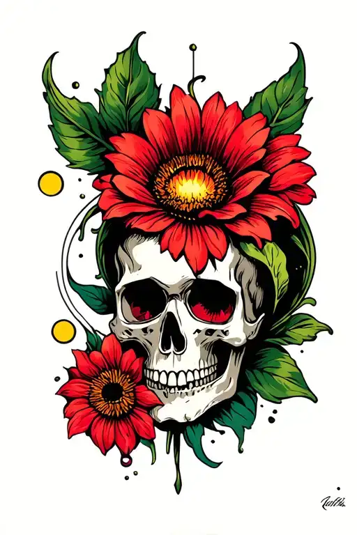 Fan Flower Coming Out Skull Eye Socket