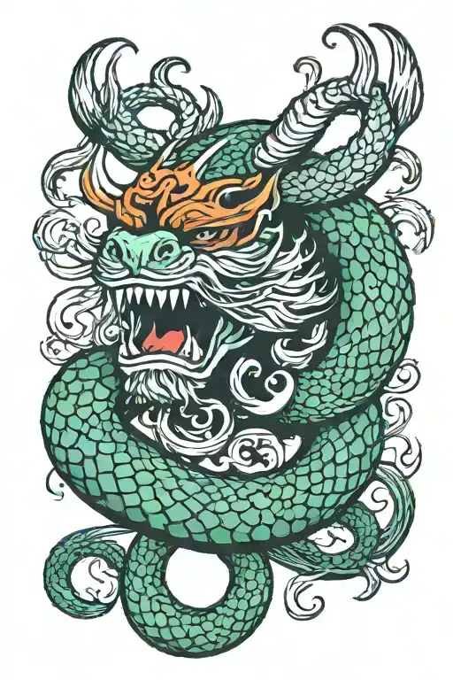 Dark Green Viking Serpent Eating Its Own Tail