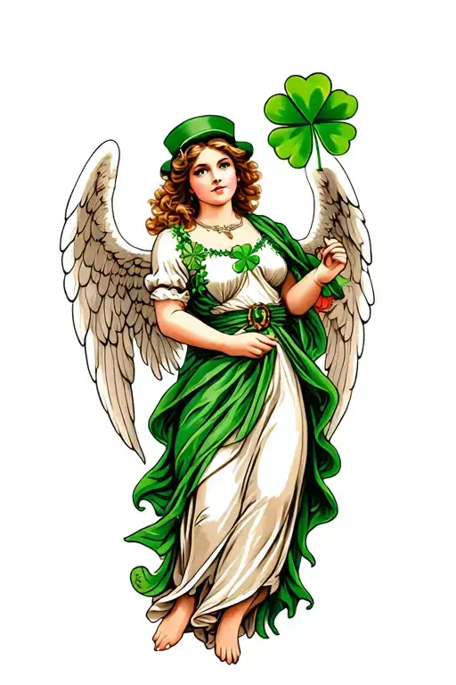 Female Angel Holding An Irish Shamrock