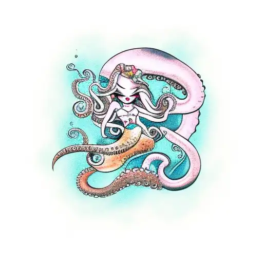 Mermaid And Octopus With Waves