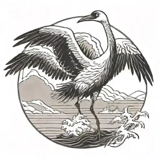 Japanese Crane In Flight Within Its