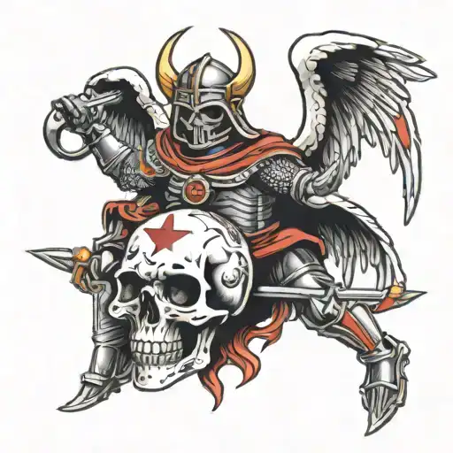 Armored Warrior Angel Hold The Skull Of Satan