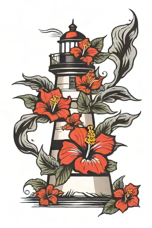 Lighthouse With Hibiscus Flower