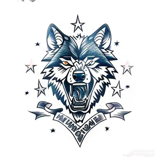 A Growling Wolf In The Sky Over Miami's Skyline Russian Prison Art Tatto Style