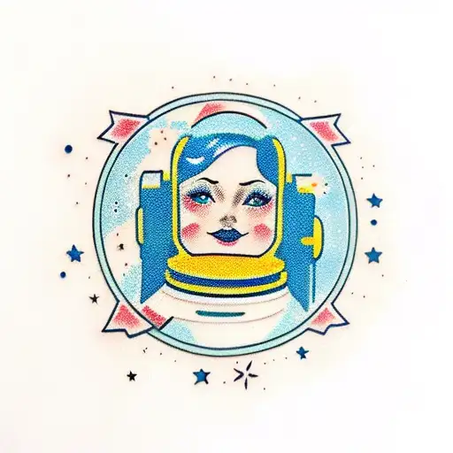 Blue Astronaut Girl With Blonde Hair And Stars