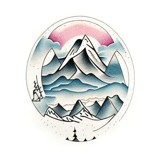 Mountain Scene And Deer