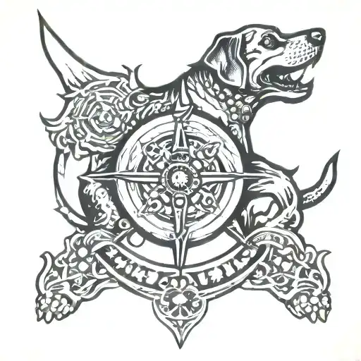 Dog With Knife Protecting Noble Eightfold Path Wheel