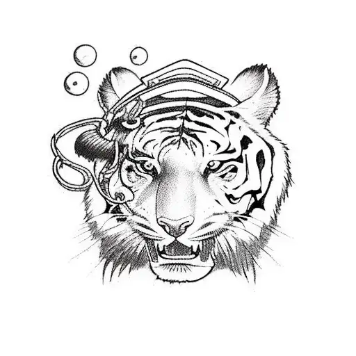 A Sketch Of A Sailor Navigating The Ocean With A Tiger As His First Mate