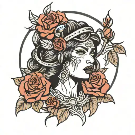 Warrior Woman Portrait With Roses