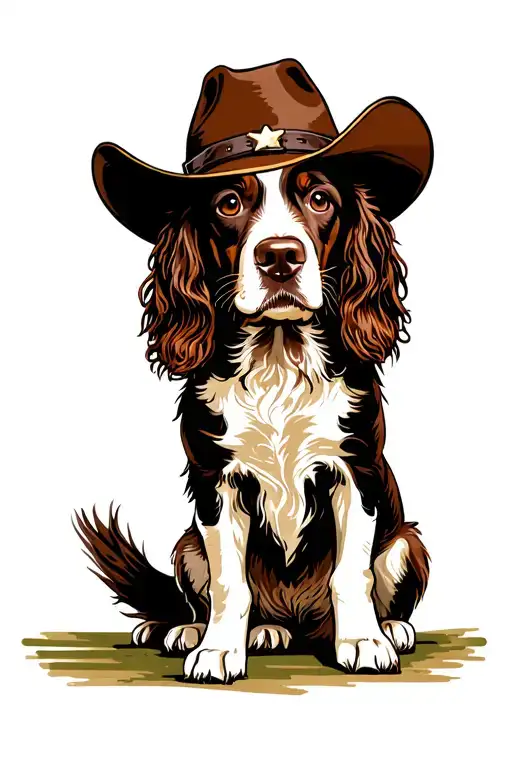 Springer Spaniel Dog With A Cowboy Hat