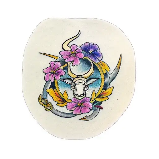 Capricorn Zodiac Sign Tattoo With Pansies Surrounding It