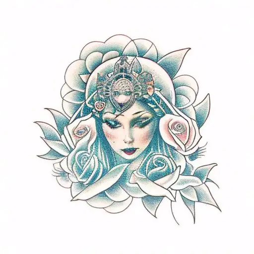 Goddess With A Heart Flowers Sun And Moon