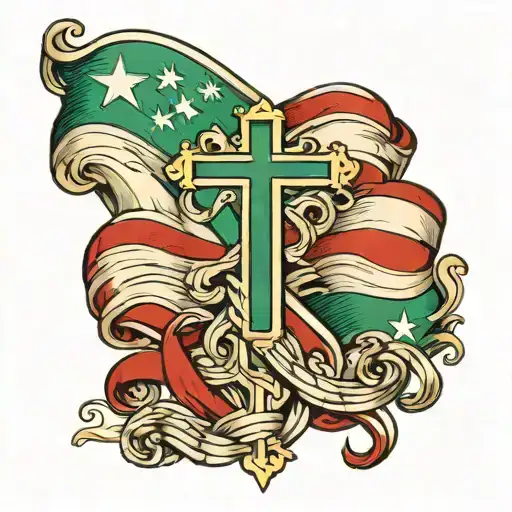 Italian Flag Intertwined With Cross