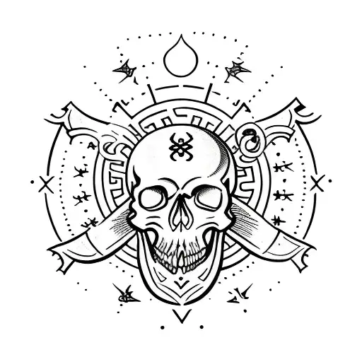 A Tarot Tattoo Of A Skull With Alchemical Symbols Surrounding It