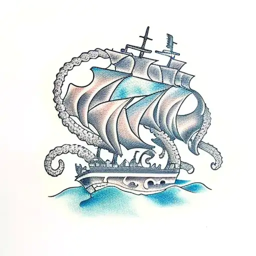 A Kraken Pulling A Ship Under The Sea