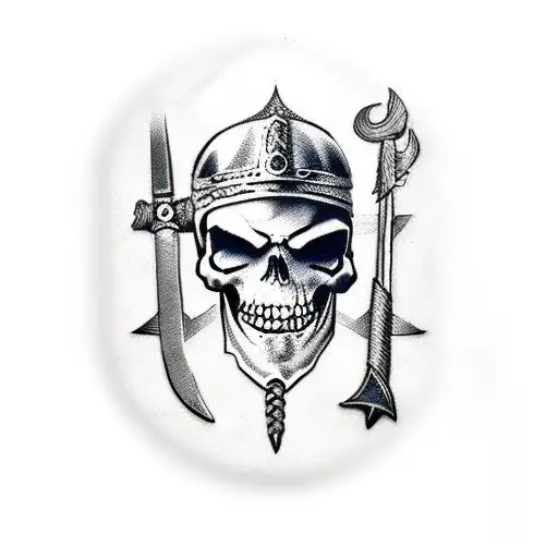 A Viking Warrior With A Skull Face Paint Holding A Military Dog Tag