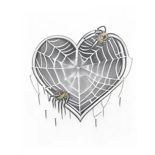 Barbwire Heart Outline With Cobwebs And Spider
