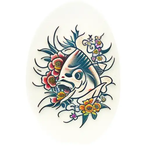 Beer Glass With Flowers And Fish Head