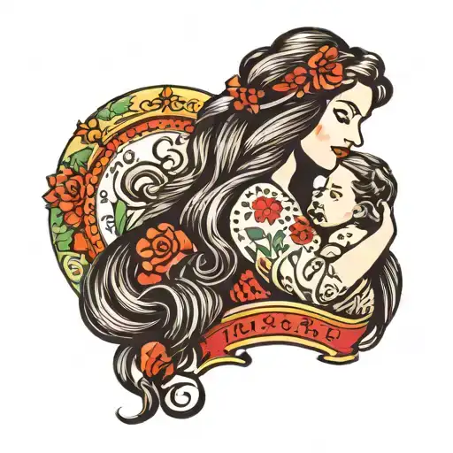 Mother And Child With Long Hair
