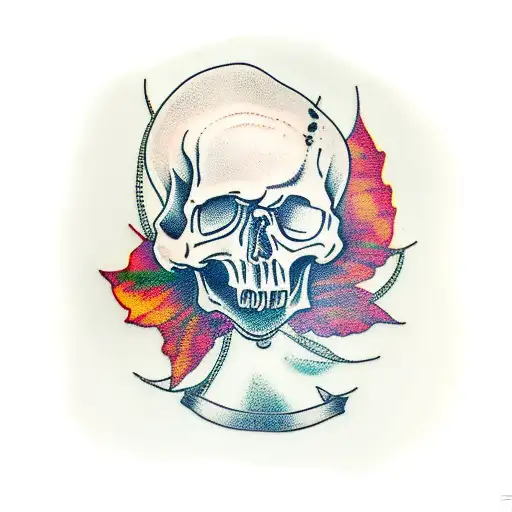 Skull With Ginkgo Leaves