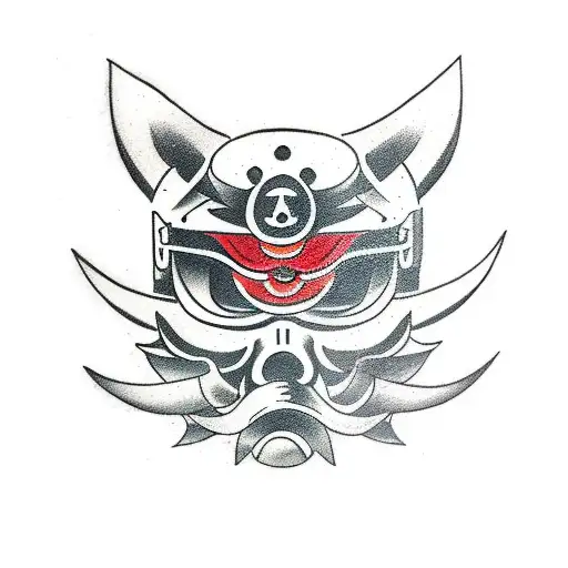 A Japanese Hanya Mask With Red Circle In The Background