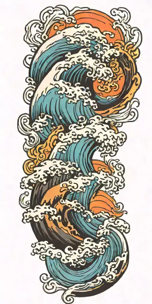 Ocean Waves Flowing Lava Into Ocean