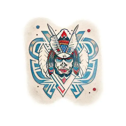 A Traditional American Indian Tribal Design Incorporating Elements Of Gaming