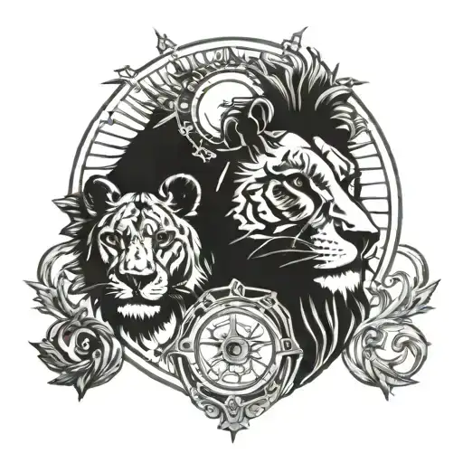 Lioness Sun And Pisces Moon Merging Together Symbolizing