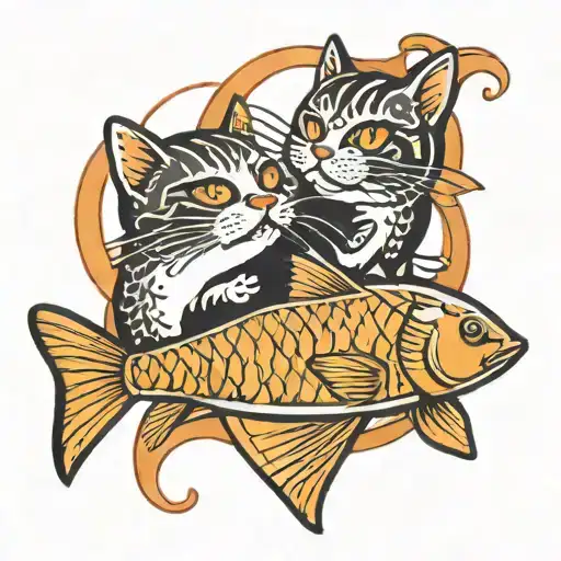 A Fish Hugs Two Cats
