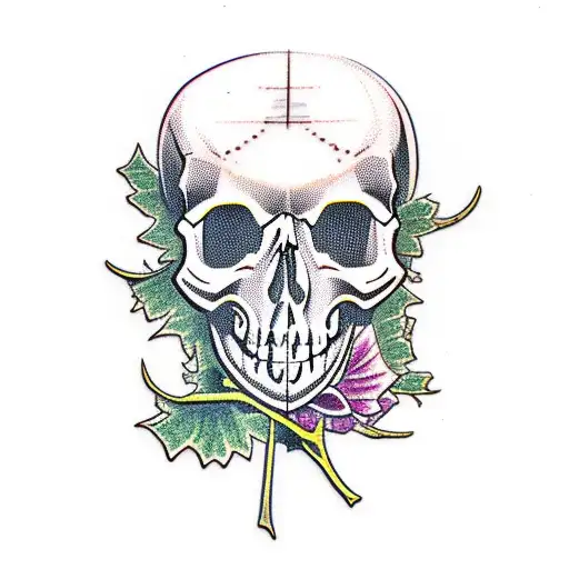 Skull With Eremurus And Ginkgo Leaves