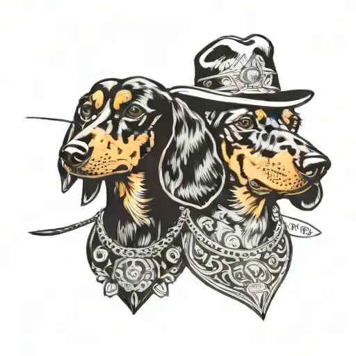 Dachshund And Dobermann Dog With Gangster
