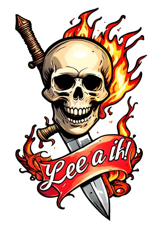 Skull With A Dagger In It And The Dagger Is On Fire And The Skull Is Saying Yeah Love It