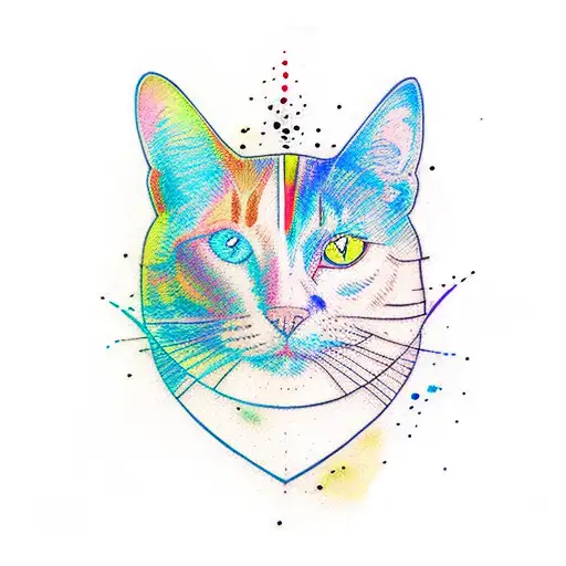 Outline Of 4 Dogs And A Cat Over Abstract Rainbow Watercolor Background