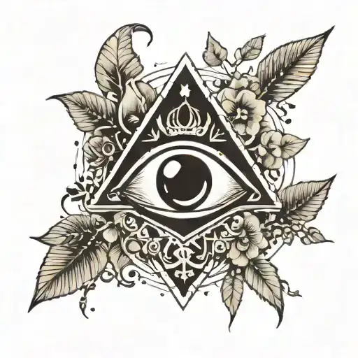 Black Heart With Third Eye And Compass And Mushrooms