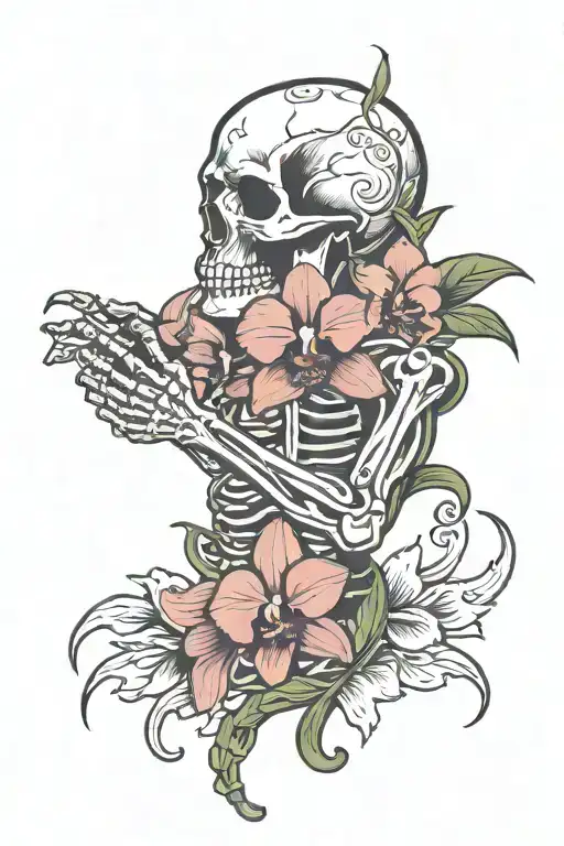 Skeleton Arm Holding Orchids