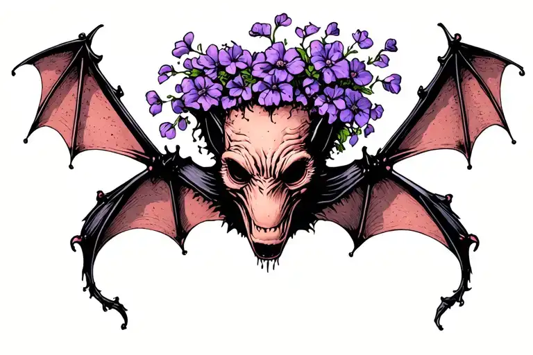 Headless Bat Body With Violet Growing Out Of Head