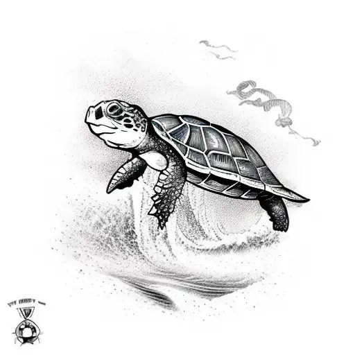 A Turtle Using An Axe To Cut Through Water Waves