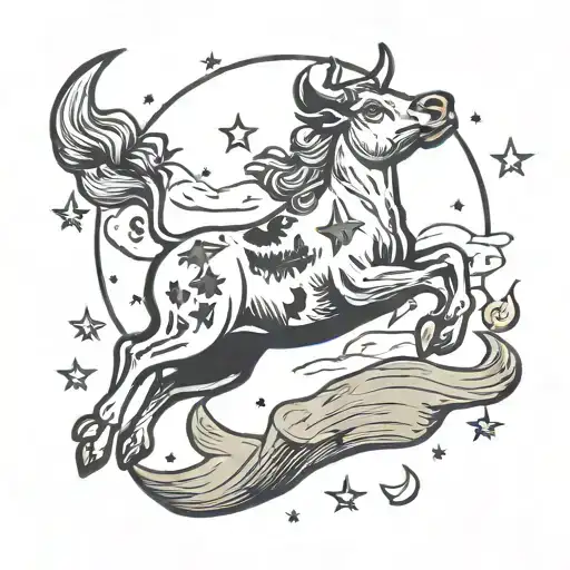Moon Tarot Card Cow Jumping Over Moon With Stars And Mountains