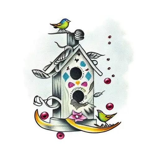 Birdhouse With Different Birds