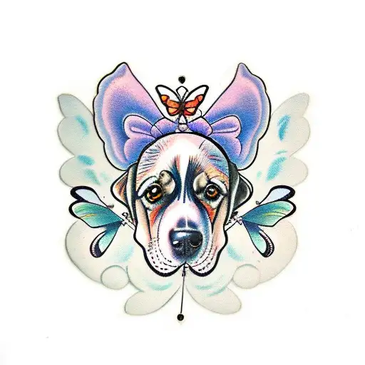Dog With Two Butterflies