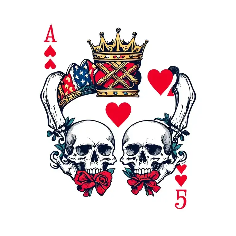 King Of Hearts With Sculls Facing Each Other