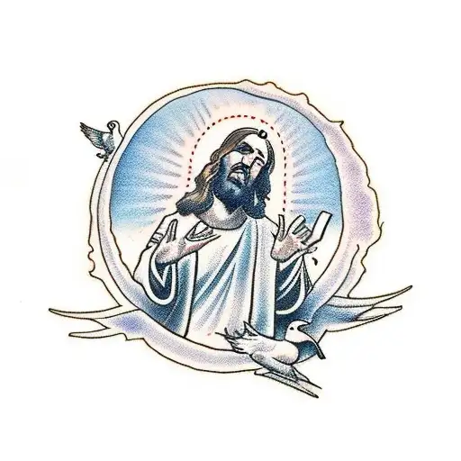 Jesus Christ With A Hourglass And Doves