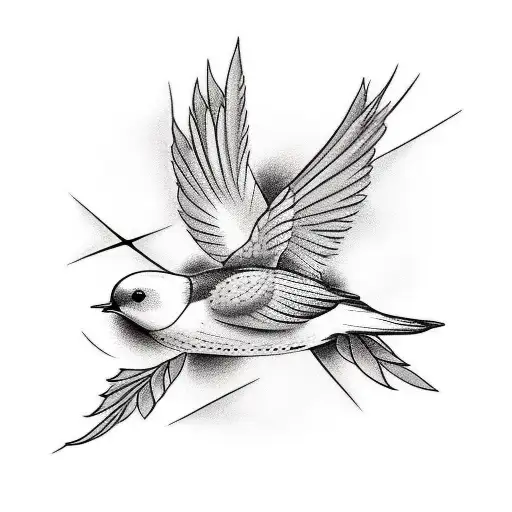 Swallow Bird With Flower Black And White With Plain Back Ground Simple Bold Flash Outline