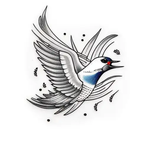 Swallow Bird With Flower Black And White