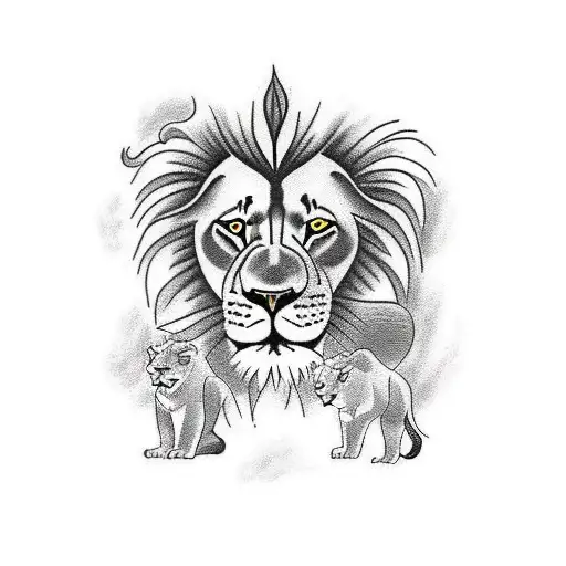 Lion With Two Cubs Half Sleeve