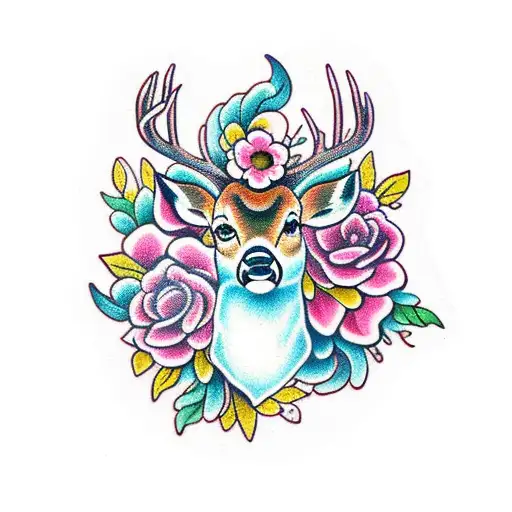 Deer Head With Flowers