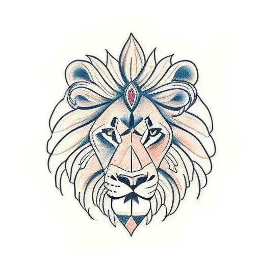 A Traditional Style Tattoo Of A Lion Symbolizing Strength And Family